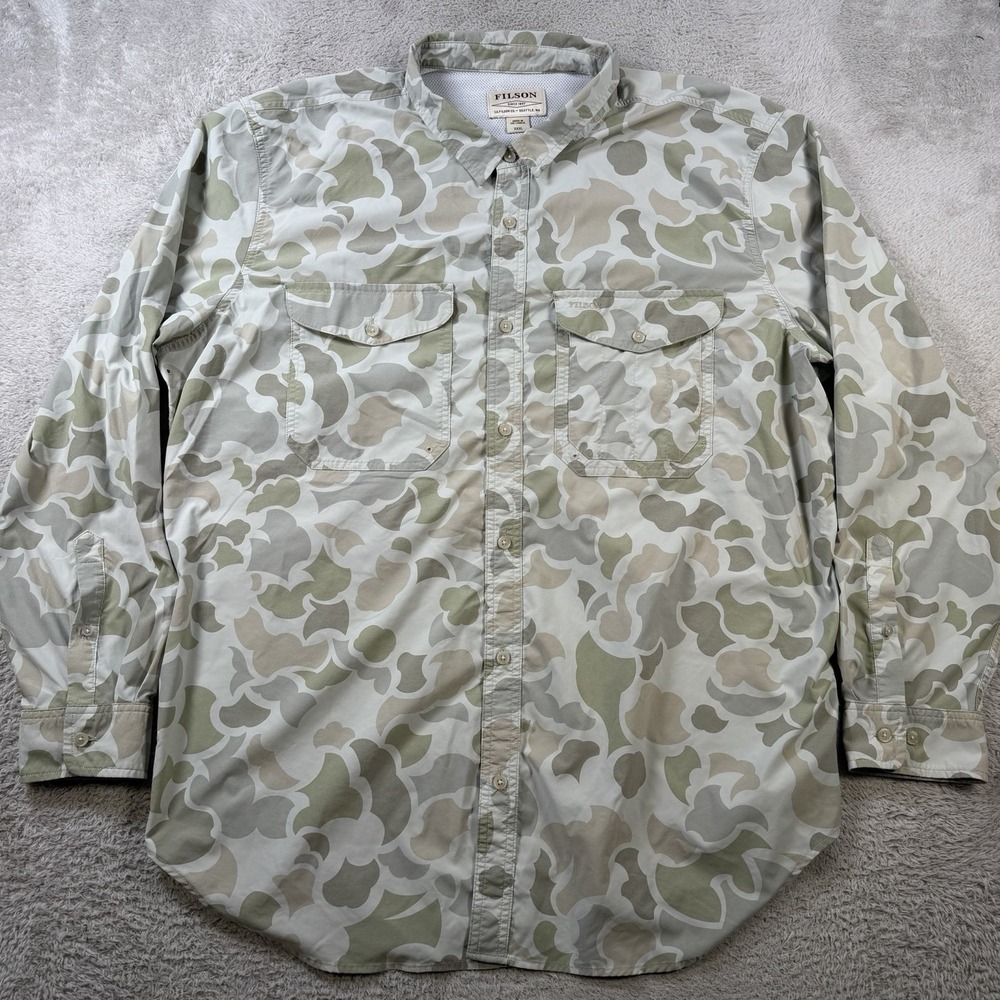 Filson Shirt Mens 3XL Camo Twin Lakes Sport Long Sleeve Button Up Vented Fishing